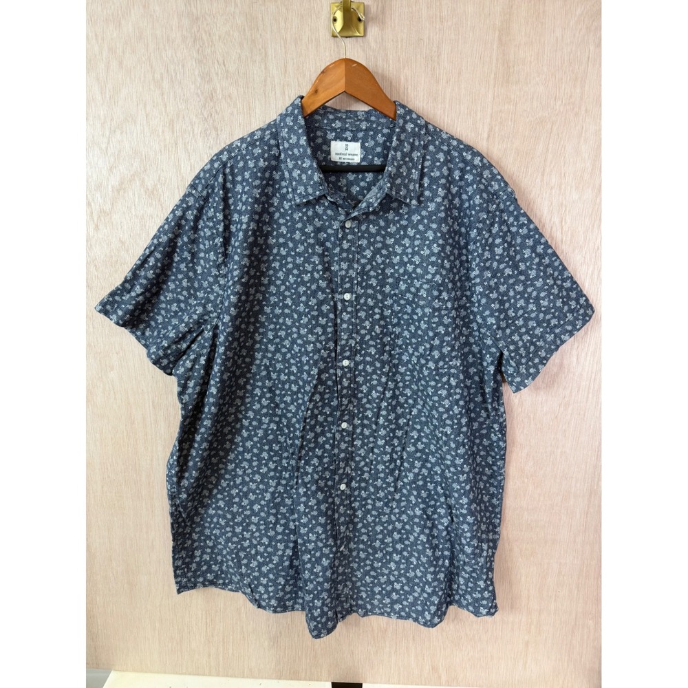 Mutual Weave Mens XLT Blue Floral Short Sleeve Button Down Shirt X-Large Tall